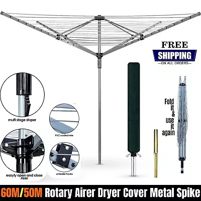 60M/50M Rotary Airer Clothes Dryer Heavy Duty 4 Arm Garden Outdoor Washing Line • £39.99