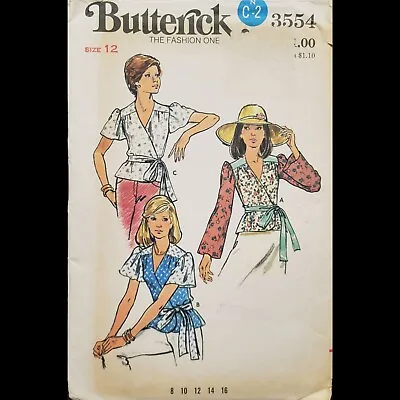 Vintage Butterick Fitted Wrap Blouse Pattern #3554 Size 12 UNCUT • $8.99