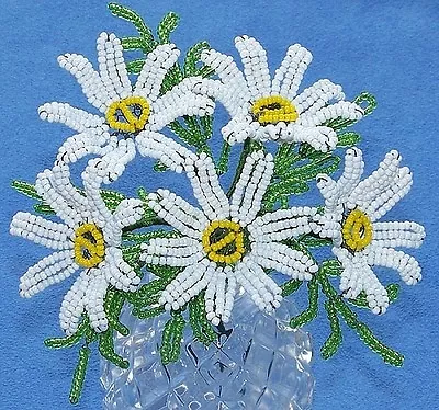 Vintage French Glass Beaded  White Daisy Flower Bouquet • $27.99