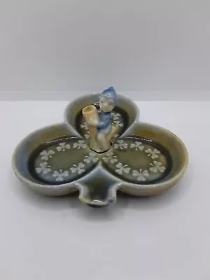 WADE Irish Porcelain Ashtray Trinket Dish Pixie Elf 3 Leaf Clover 3.5  Vintage • $11.12