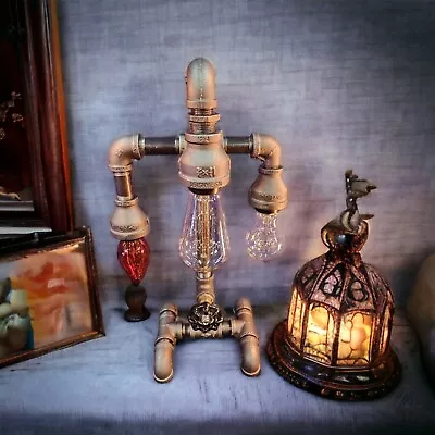 Industrial Pipe Three Bulb Lamp Steampunk Style With On/off Valve Switch • $190