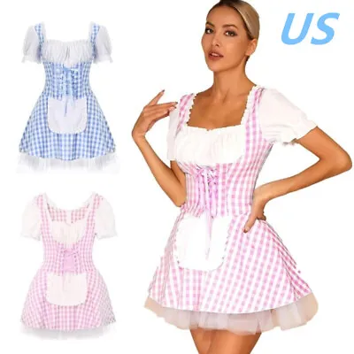 US Women French Maid Cosplay Costume Lace Ruffle Apron Dress Outfit Fancy Dress • $17.59