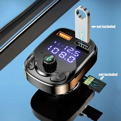 Car Parts Universal Bluetooth 5.0 FM Transmitter 2 USB Fast Charger QC3.0 Black • $18.22