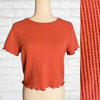 NWT Wild Fable Coral Short Sleeve Lettuce Edge Waffle Knit Crop Top Sz XL • $25.70