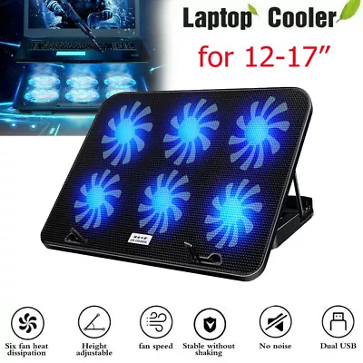 12-17inch Laptop Cooling Pad With 6 Quiet Fans Adjustable Height Laptop Cooler • $25.99