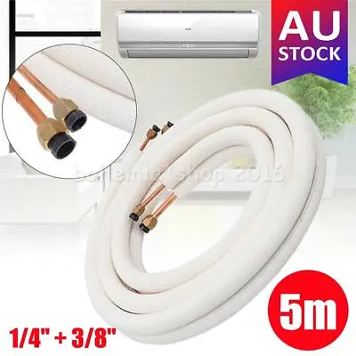 5m Insulated Copper Pipe Split Line Air Conditioner Pipe Fitting Pair Coil Tube • $46.85