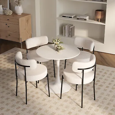 5Pcs Dining Set Kitchen Table Set Round Dining Table W/ 4 Upholstered Chairs • $438