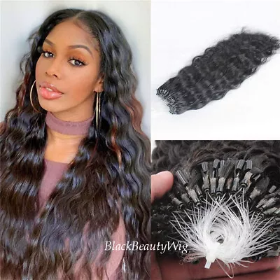 Deep Wavy Micro Loop Human Hair Extension Brazilian Micro Ring Hair 100g 100pcs • $93.45