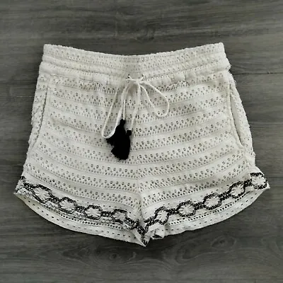 Zara Ivory White Lace Crochet Shorts W/ Pockets Size XS Elastic Waist Lined • $17.95