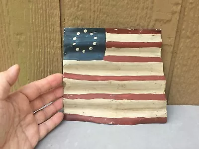 American Flag Primitive Corrugated Tin Metal Folk Art 7  X 6 1/4  Hand Painted  • £12.24