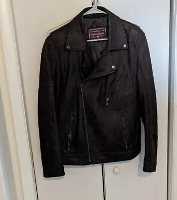 Vintage Marlboro Leather Motorcycle Jacket Mens Size M Brown Full Zip • $75