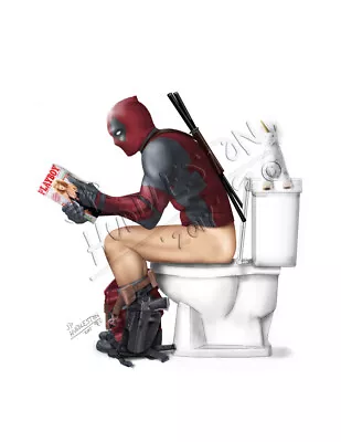  Superhero Bathroom Print DEADPOOL* JP Huddleston Poster Art Toilet Pooping  • $24.99