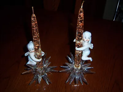 2 VTG MCM LUCITE Starburst CANDLE HOLDER ORNAMENT ANGEL HUGGER LUCITE 8 CANDLES • $64.99