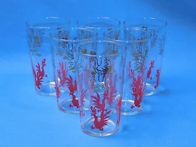 6 Vtg Federal Glass Rooster Chicken Tumbler Chanticleer Glasses Red Gold 4.75  • $28.95