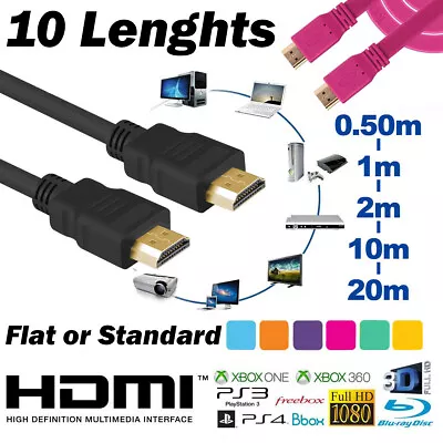 Hdmi Cable 0.50m 1m 2m 5m 10m 20m High Speed 4k 2160p 3d Ultra Hd Ps4 Xbox Pc • £49.99