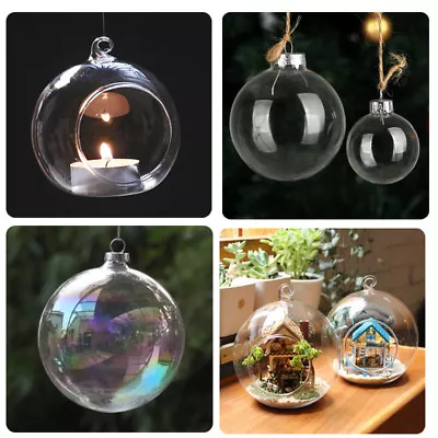 Clear Hanging Glass Bauble Fillable Sphere Ball Candle Tea Light Holder Garden • £9.95