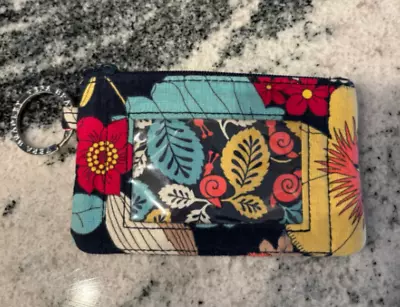 Vera Bradley Happy Snails Zip ID Card Wallet Navy Canvas Floral Boho Hippie • $18