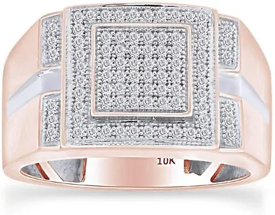 Mens 1/4 Ct White Natural Diamond Cluster Square Stepped Ring In 10k Solid Gold • $650.34