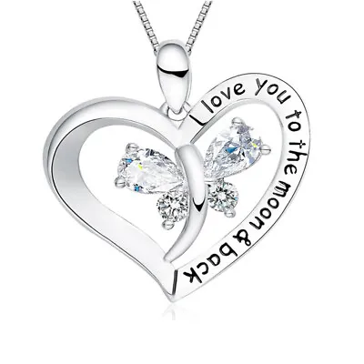 I Love You To The Moon And Back  Love Heart Necklace Women Jewelry For Mom Gifts • $1.45