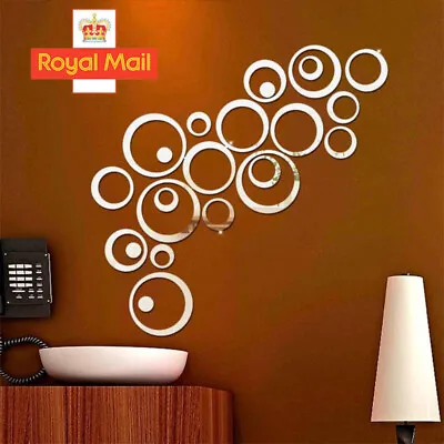 £5.98 • Buy 24X Glass Mirror Tiles Wall Sticker Self Adhesive Circle Stick On Art Home Decor