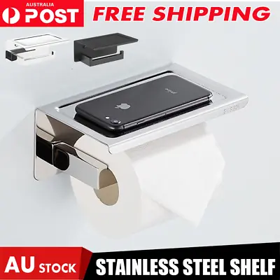 $5.95 • Buy Stainless Steel Toilet Paper Roll Holder Storage + Phone Shelf Bathroom Washroom