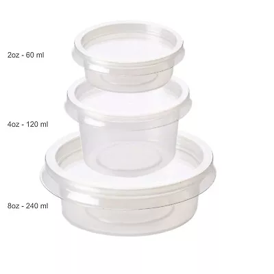 Food Containers Round Plastic Storage Tubs With Lids Deli Pots Sauce Dip Chutney • £9.59