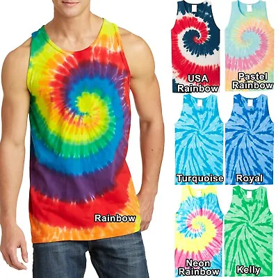 Mens Tie Dye TANK TOP Spiral Tye Die Sleeveless T-Shirt S-XL 2X 3X 4X NEW • $16.30