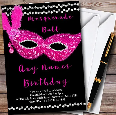 Pink & Black Masquerade Ball Personalised Party Invitations • £89.95