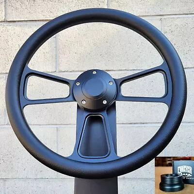 14  Black Billet Steering Wheel Black Half Vinyl 1974-94 C10 Pickup+ Adapter • $168.03