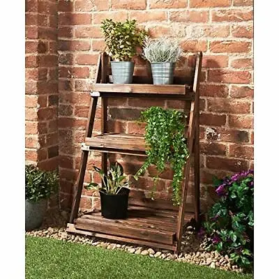 £38.45 • Buy 3 Tier Wooden Ladder Plant Stand Garden Shelving Flower Pot Display Folding Rack