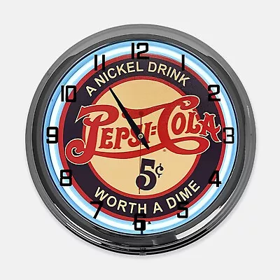 18  Pepsi Cola A Nickel Drink Worth A Dime Metal Sign Designed White Neon Clock • $119.99