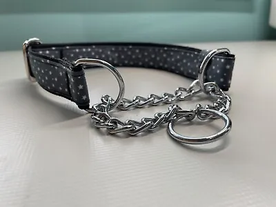 Martingale Half Check Stainless Steel  Choke Chain Dog Collar In Grey Stars  • £7.15