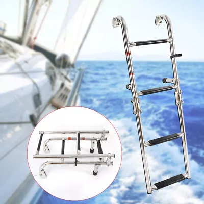 Stainless Steel 4 Step Hook Over Folding Boarding Ladder Marine Boat Yacht • $53.20