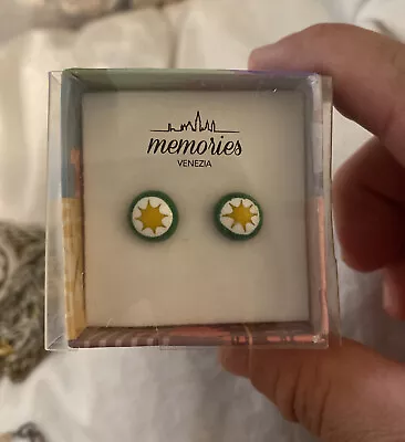 Memories Venezia Green Yellow Murano Glass Stud Earrings New • $33