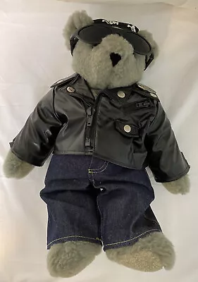 VTG Vermont Teddy Bear Co Jointed 15'' Handmade Plush Bear W/ Motorcycle Outfit • $49.50