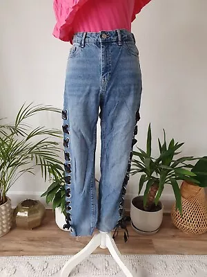 Bershka Lace Up Boyfriend Jeans Size 8 • £29.99