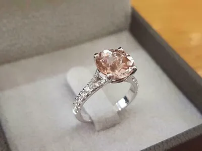 3 Ct Round Cut Lab Created Peach Morganite Engagement Ring 14K White Gold Plated • $93.74