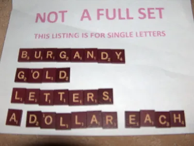 99 Cent BURGUNDY GOLD LETTERS SCRABBLE Maroon WOOD TILES * SOLD SEPARATELY!!! • $0.99