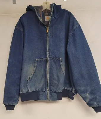 $88 • Buy Mens Vintage Carhartt Denim Jacket Southwestern Blanket Lined Hooded Size Xl Usa
