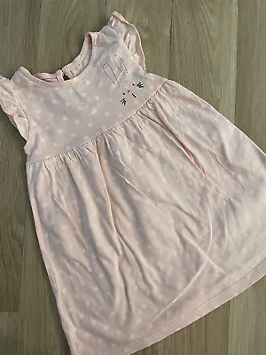 Baby Girl 9-12 Months F&F Pink White Spotty Bunny Sleeveless Summer Dress • £2.75