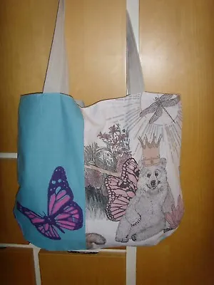 NEW  QUIRKY FANTASY  BEAR BUTTERFLY  PRINT   Tote Bag LINED 17in BOHO MAGNETIC • £9.99