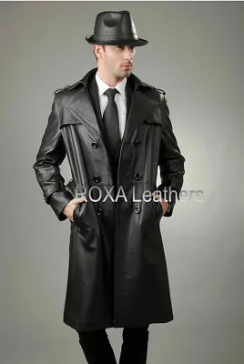 NEW Men Soft Authentic Sheepskin Real Leather Long Coat Black Fashionable Jacket • $197.11