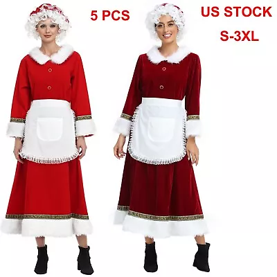 Deluxe Mrs Claus Santa Claus Christmas Long Dress Costume Xmas Outfit • $49.29