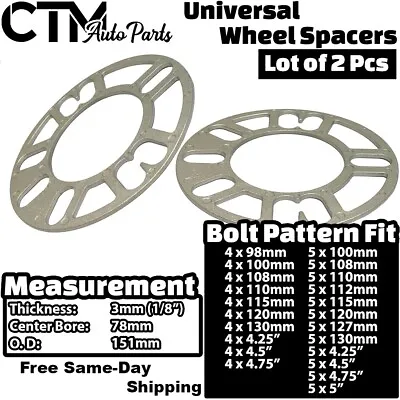 2x 3mm (1/8 ) Thick 5x4.5 (5x115) Universal Wheel Spacer Fit Mazda Pontiac &More • $10.99