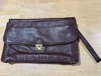 Pecari Bogotá Vintage BROWN Leather Foldover Clutch Purse W/ Wrist Strap - 10.5  • $38