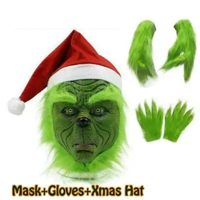 The Grinch Full Head Mask Christmas Santa Xmas Cosplay Stole Costume Accessory • $13.88