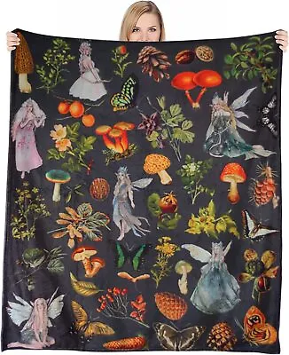 Vintage Forest Fairy Flannel Fleece Throw Blanket Mushrooms Butterflies Blanket • $17.69