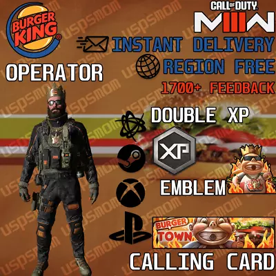 Call Of Duty Modern Warfare 3 MW3 Burger King Town RARE Operator Skin (2 CODES!) • $34.99