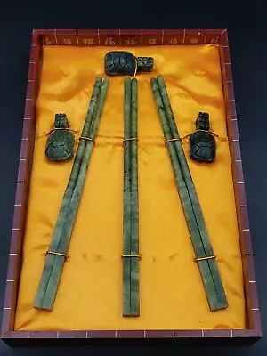 $146.44 • Buy 碧玉筷子雕龟箸枕 玉器 Chinese Jade Chopsticks Turtle Stands Sculpture Statue Figurine Gift