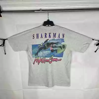 Vintage 90s Maui And Sons Sharkman Heather White Graphic T-Shirt LARGE • $19.99